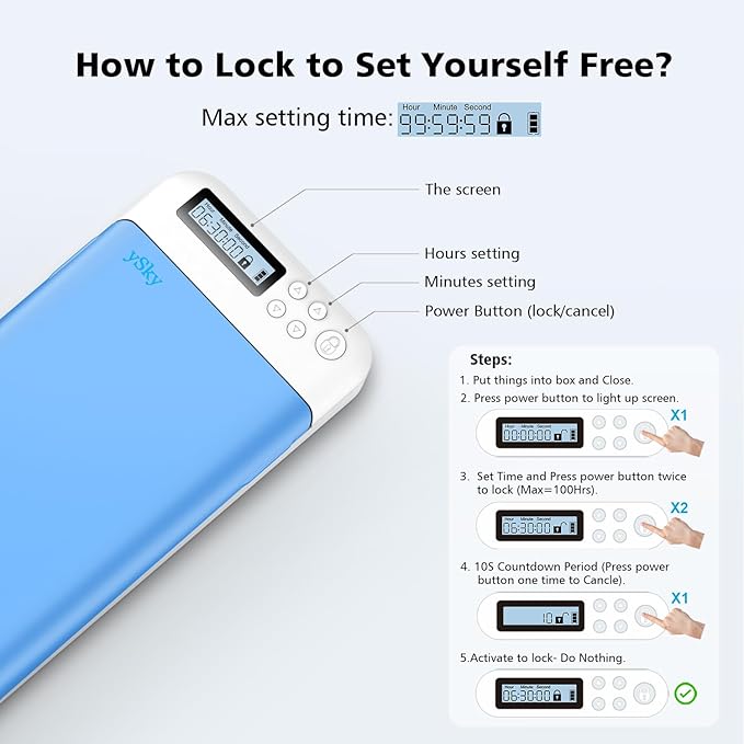 ySky Cell Phone Lock Box with Timer,Portable Timed Phone Lock Box for iPhone and Android Phones, Self-Control Timer Phone Locker to Help Kids,Students Focus Back, Mobile Phone Addiction(Blue)