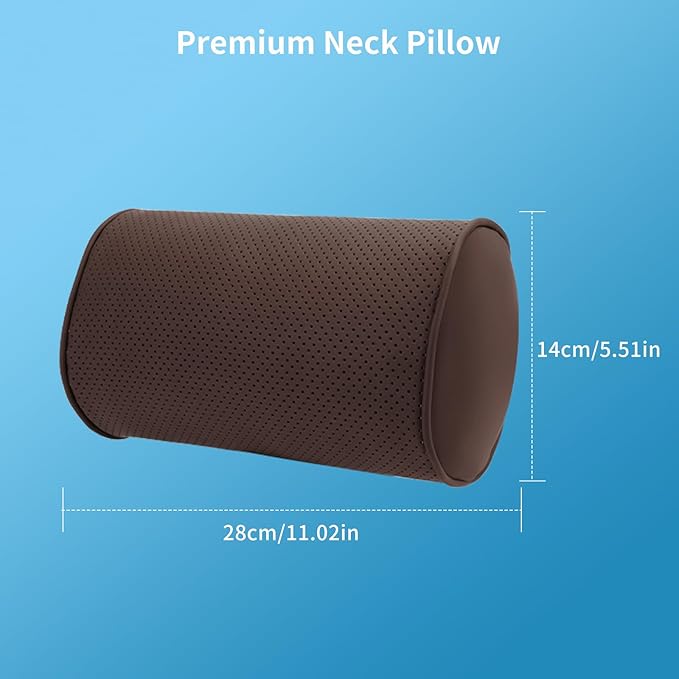 Car Headrest Pillow for Driving - Luxury Leather 100% Memory Foam, Ergonomic Neck Support - Universal Fit Head Rest Travel Pillow for Most Cars, Home & Office, Brown, 1 Pack