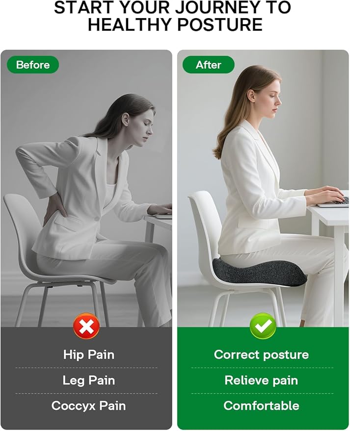 Seat Cushion, SC 150B Seat Cushions for Office Chairs, Car Seat, Wheelchair - Sciatica & Tailbone & Coccyx Pain Relief Pillow for Driver Sedentary People（Size:19.6 * 16.6 * 3.7 in-Black）