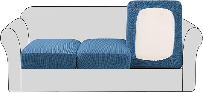 H.VERSAILTEX Super Stretch Couch Cushion Covers Sofa Cushion Slipcovers Jacquard Fabric Individual Seat Couch Slipcover Sets for Pets with Elastic Bottom(3 Packs Cushion Sofa Covers, Dusty Blue)