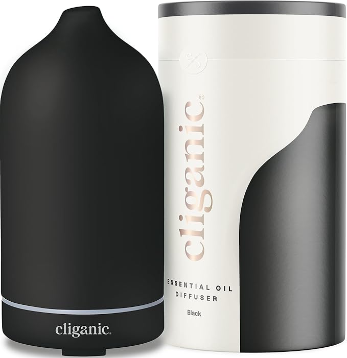 Cliganic Ceramic Diffuser (Black), 100ml Ultrasonic for Essential Oils Aromatherapy, Home & Office