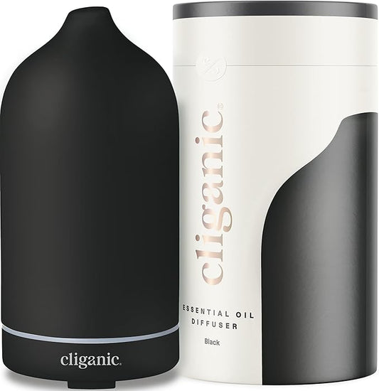Cliganic Ceramic Diffuser (Black), 100ml Ultrasonic for Essential Oils Aromatherapy, Home & Office