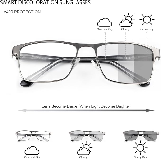 YIMI Photochromic Blue Light Blocking Glasses UV400 Protection Sunglasses Anti Eyestrain Computer Gaming Blue Light Screen Blocker Glasses Anti Glare Shade Metalt Eyewear for Men and Women