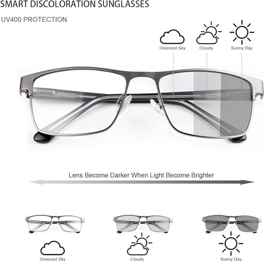 Photochromic Blue Light Glasses UV Protection Computer Gaming Blue Light Screen Blocker Anti Glare Eye Protection Metal Eyewear for Men Women