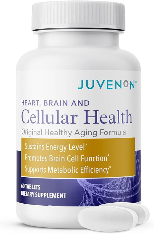 Juvenon Cellular Health | Heart, Brain Supplement with Acetyl L-Carnitine and Biotin - Supports NAD+ Function, Energy Production, Mood, Revitalized Metabolism, Mental Focus & Clarity (60 Tablets)