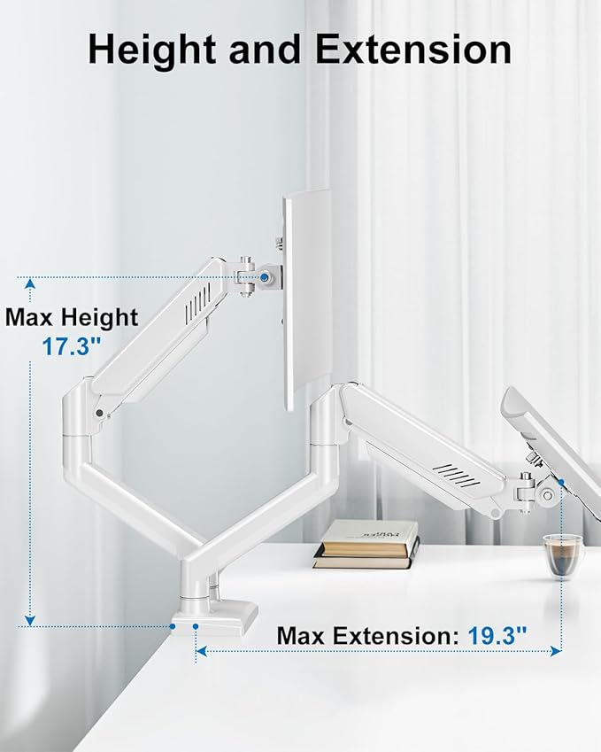 Dual Monitor Mount Fits 17 to 32 Inch Computer Screen, Dual Monitor Arm Hold 4.4-19.8lbs Each, Full Motion Monitor Desk Mounts for 2 Monitors, Gas Spring Monitor Stand, VESA Mount, Freelift