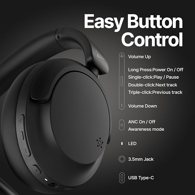 VOKALEN Hyper GO Wireless Over-Ear Noise Cancelling Headphones with Mic, 60H Playtime, Bluetooth Headset, Multi-Device Pairing, Ultra-Lightweight for Travel, Work, Study (Pink)