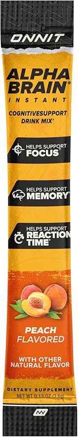 ONNIT Alpha Brain Instant Peach Flavor - Nootropic Brain Booster Memory Supplement - for Focus, Energy & Clarity - Alpha GPC Choline, Cats Claw, L-Theanine, Bacopa - 30ct