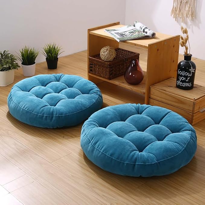 Meditation Floor Pillow Set of 2 Large Round Floor Cushions for Adults Tufted Corduroy Floor Seat Pillows Cushion for Living Room Tatami Yoga,Sky Blue 22" L x 22" W x 5" H