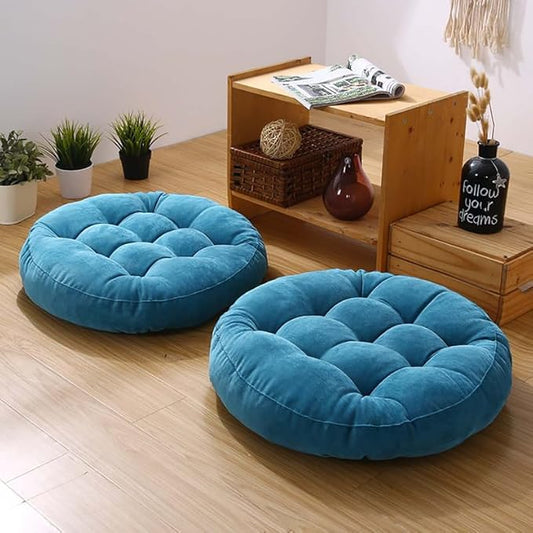 Meditation Floor Pillow Set of 2 Large Round Floor Cushions for Adults Tufted Corduroy Floor Seat Pillows Cushion for Living Room Tatami Yoga,Sky Blue 22" L x 22" W x 5" H
