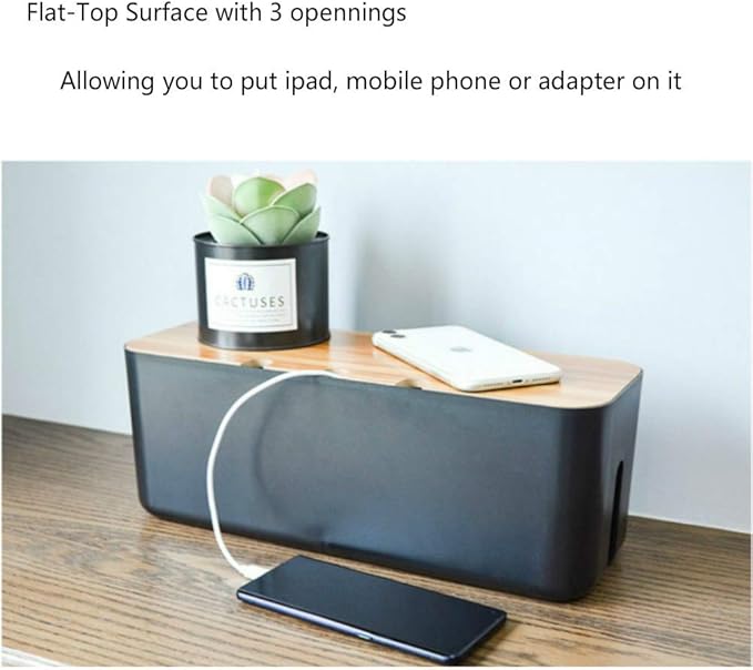 Cable Management Box| Power Stripe Organizer|Cord Organizer Box| Hide and Conceal Power Strips and Electrical Cords from TVs, Computers, and Desks| Keep Pets Safe (Black Large)