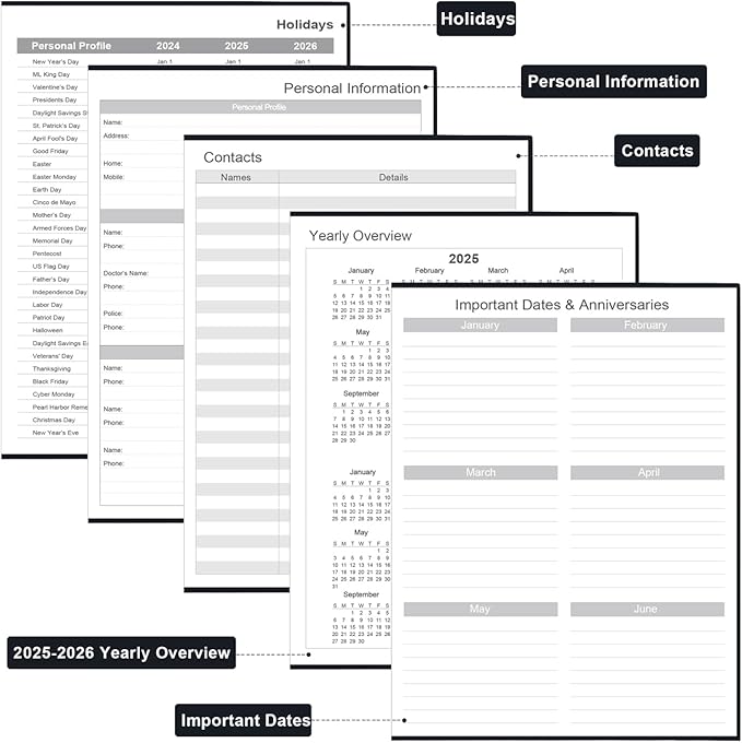 Daily & Monthly Planner for 2025 2026 or Anytime - ADHD Planner Two Pages Per Day, Daily Planner Undated to Increase Focus, Eliminate Overwhelm, Achieve Your Biggest Goals, 8.5'' × 11'', Black