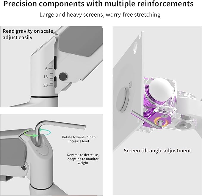 Monitor Arm for 17 to 60 inch, Hold 44 lbs, Fully Adjustable Heavy Duty Desk Mount, Monitor Stand Fit 57 55 49", Ultrawide Monitors Bracket Clamp/Grommet Base VESA 75x75/100x100 (White)