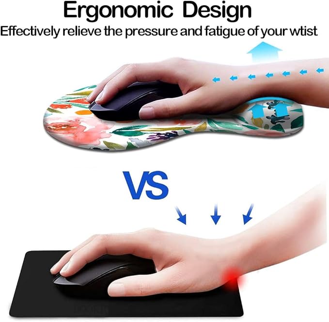 DOOKE Ergonomic Mouse Pad with Wrist Support and Coaster,Mouse Pads with Non-Slip PU Base for Home Office Working Studying Easy Typing & Pain Relief Pretty Floral