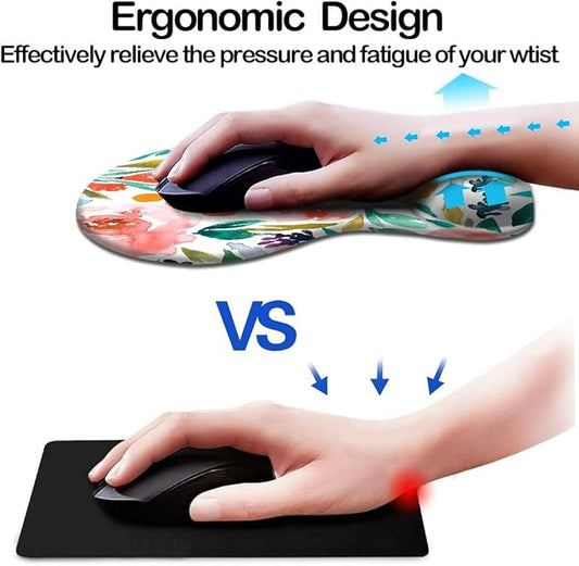 DOOKE Ergonomic Mouse Pad with Wrist Support and Coaster,Mouse Pads with Non-Slip PU Base for Home Office Working Studying Easy Typing & Pain Relief Pretty Floral