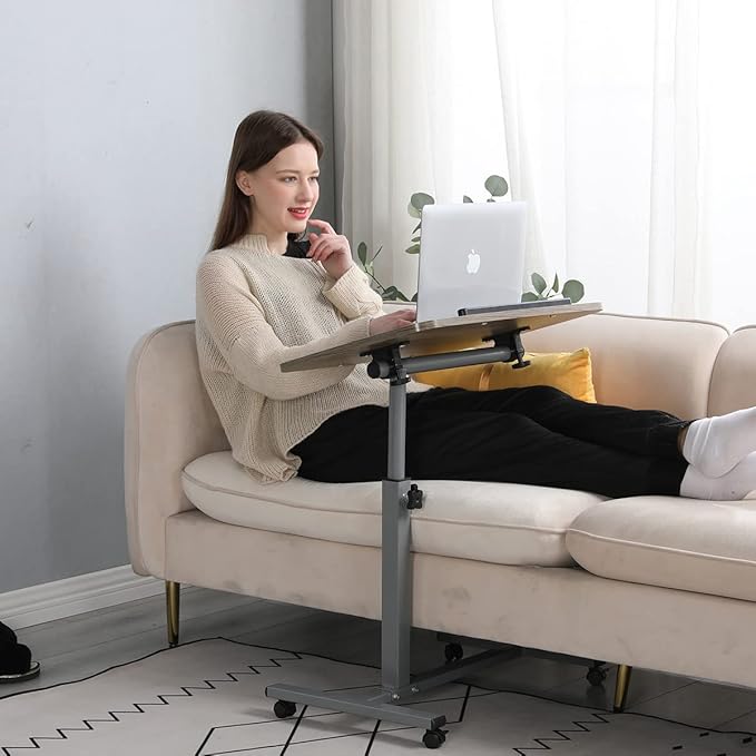Laptop Table Mobile Adjustable Height Portable Desk Notebook Swivel PC Computer Rolling Desk with Wheels, Laptop Stand for Couch Bedside Hospital Bed Table