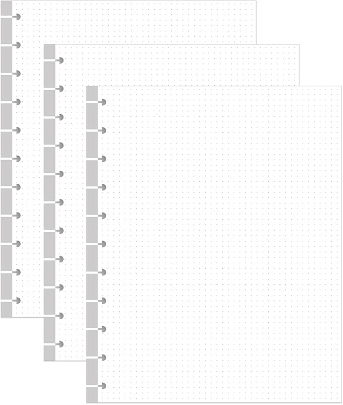 (3-Pack) A4 TUL Discbound Dotted Refills, 11-Disc Dot Grid Filler Paper, 300Sheets / 600Pages Loose-Leaf Paper, 100gsm White Paper, 8.5'' x 11''