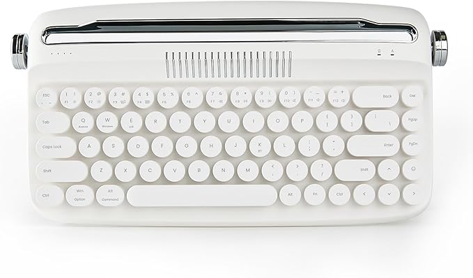 YUNZII Upgraded Wireless Typewriter Keyboard, Retro Aesthetic with Integrated Stand,Cute Round Keycaps, USB-C/Bluetooth Connection for Table, Phone, PC and Win/Mac/Android (B307, Snow White)