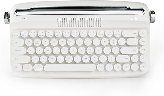 YUNZII Upgraded Wireless Typewriter Keyboard, Retro Aesthetic with Integrated Stand,Cute Round Keycaps, USB-C/Bluetooth Connection for Table, Phone, PC and Win/Mac/Android (B307, Snow White)