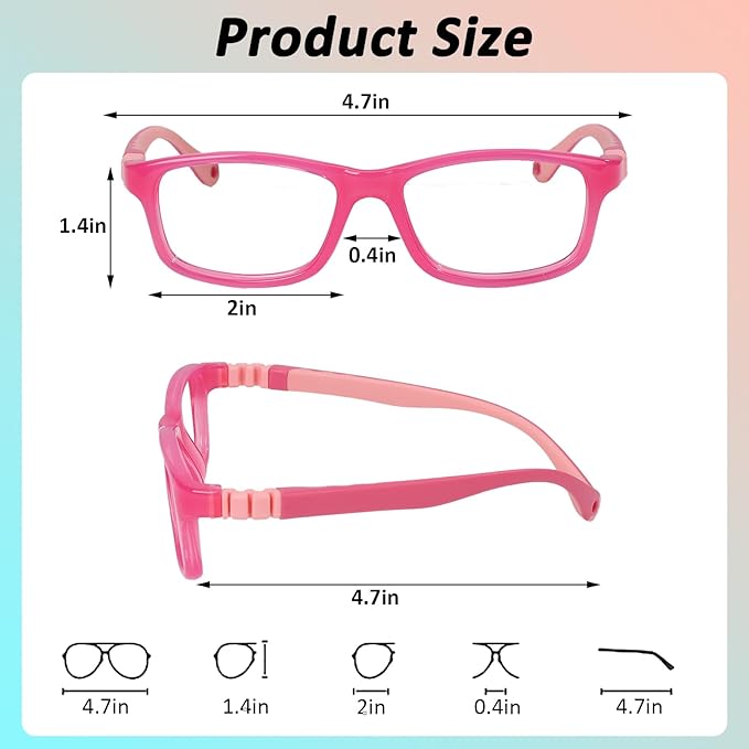BiBiBear Toddler/Kids/Teens Glasses - Unbreakable TR90 Frame, 180° Flexible, Lightweight & Safe Glasses for Kids Age 2-15