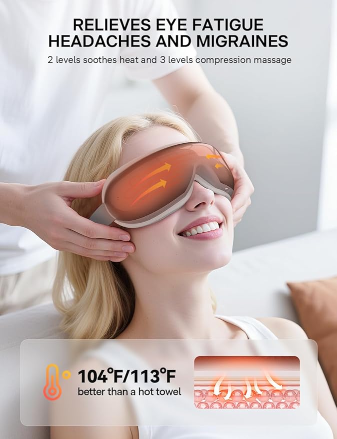 Eye Massager, Gifts for Mom Dad Women Men, Migraine Relief Massager with Compression and Bluetooth, Heated Eye Mask Reduce Eye Strain, Dry Eyes and Improve Sleep, Wedding Birthday Gifts