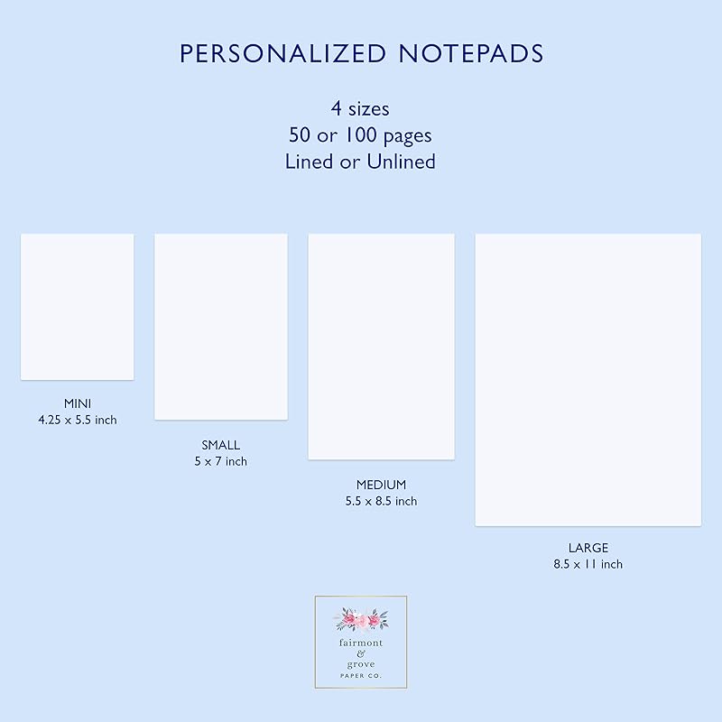 Personalized Notepad with Monogram and Name, Monogrammed Stationery 50 or 100 Sheets Lined or Unlined in Choice of Colors, Tear off Note Pad, Memo Pad, To Do List (Style #1)