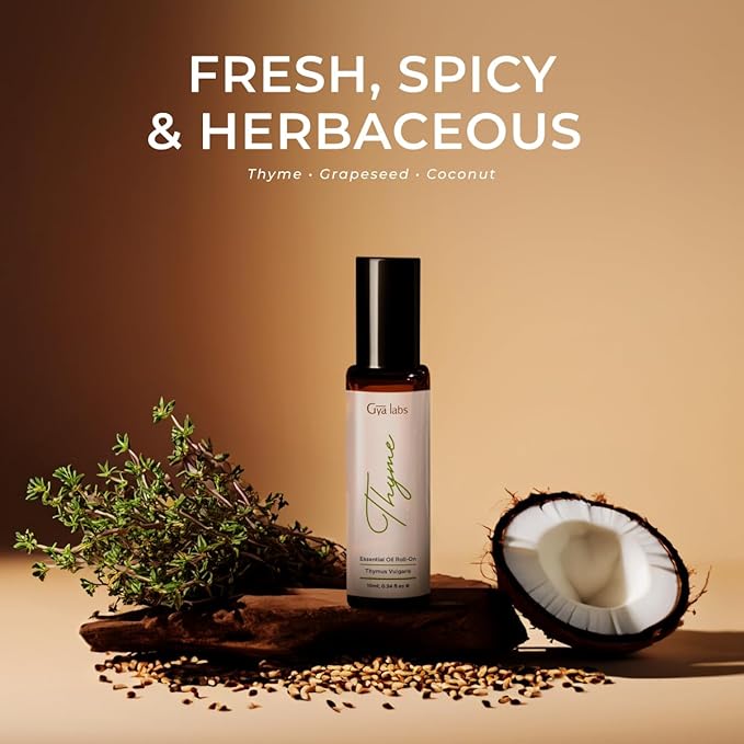 Gya Labs Thyme Essential Oil Blends Roll on for Skin - Natural Thyme Oil Roller, Fresh Herbaceous Scent - Natural Aromatherapy, Travel Size (0.34 Fl Oz)