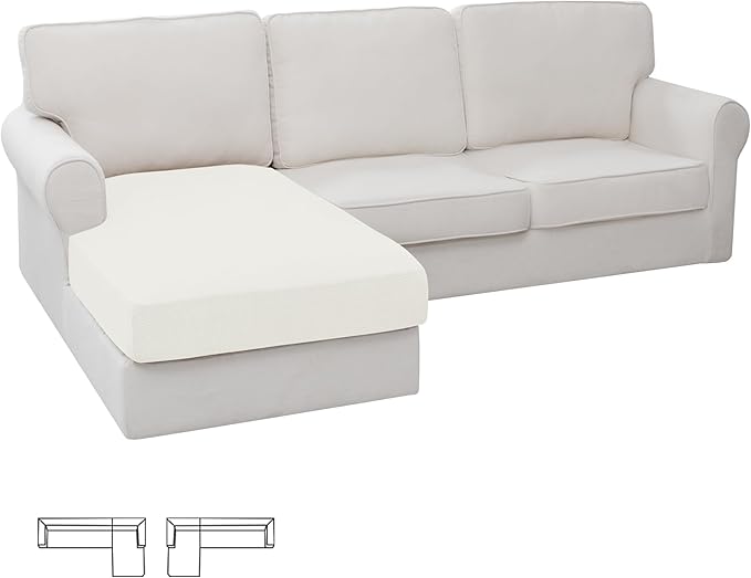 Easy-Going Stretch Sectional Couch Covers 1 Piece Chaise Lounge Slipcover L Shape Separate Cushion Couch Seat Chaise Cover for Both Left/Right Sectional Couch Cream