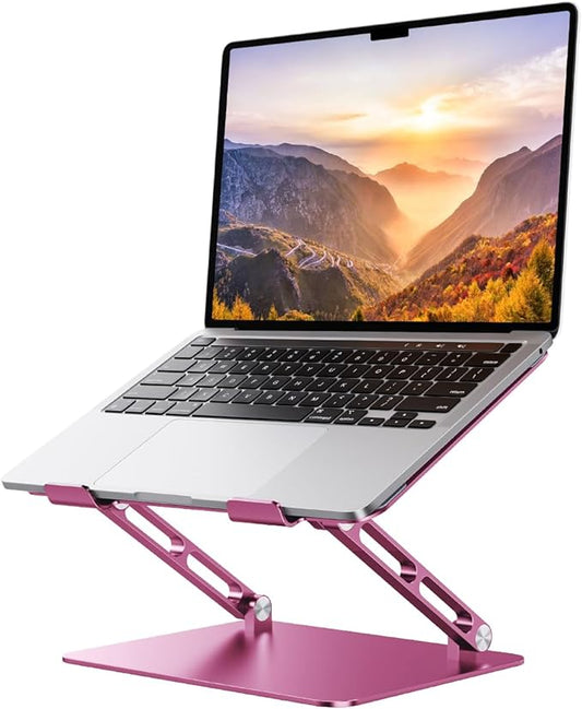 Foldable Aluminum Laptop Stand for 10-17.3" Laptops, Height Adjustable Portable Ergonomic Computer Holder, Space Saving Desk with Heat Dissipation. Compatible with MacBook/Dell/HP etc, Rose