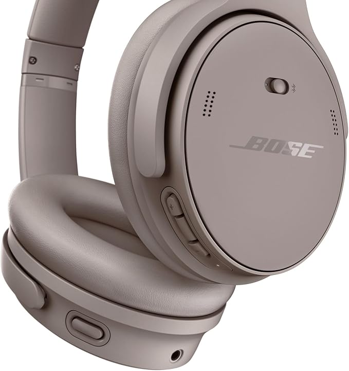 Bose QuietComfort Bluetooth Headphones, Wireless Headphones with Active Over Ear Noise Cancelling and Mic, Deep Bass, Up to 24 Hours of Playtime, Sandstone