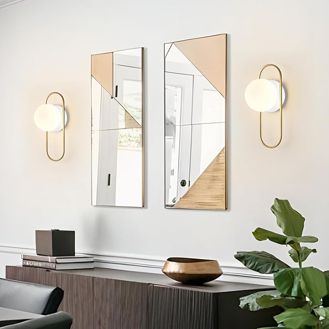 Mid Century Modern Gold Wall Sconces Small Milk Glass Globe Wall Sconce Vintage Bedroom Wall Lamps Bathroom Lighting Fixtures Over Mirror