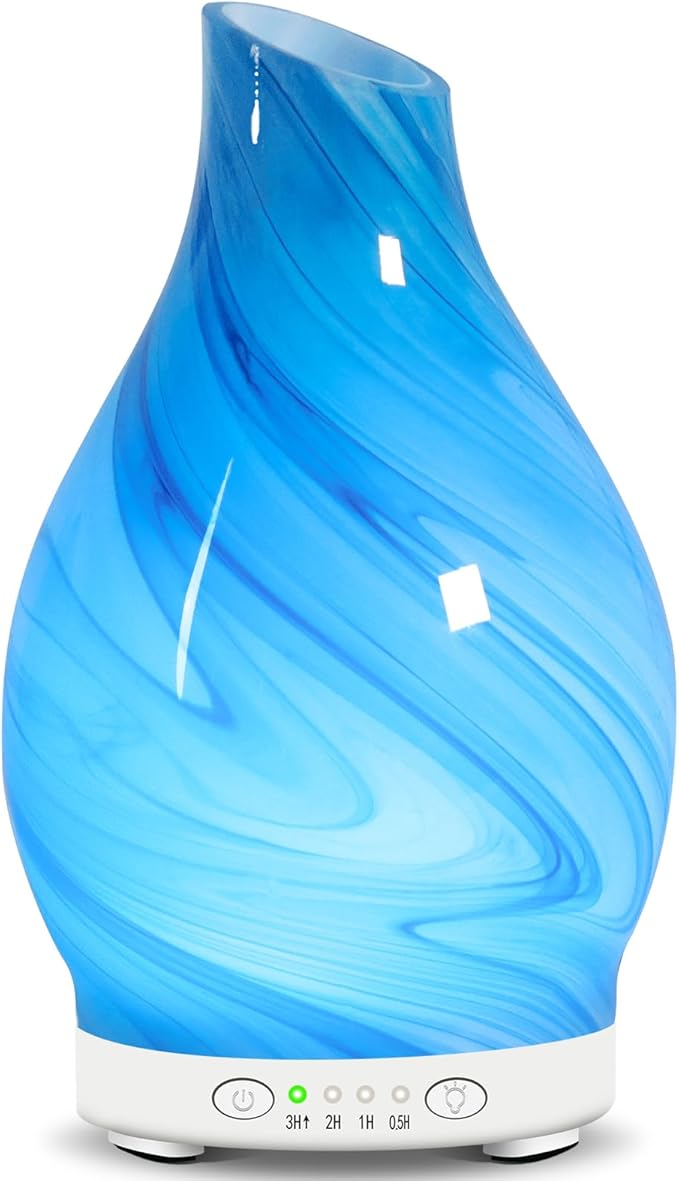 Art Glass Essential Oil Diffuser 120ml - Aromatherapy Diffuser with 7 Color Changing Lights & 4 Timer Settings, Cool Mist Humidifier for Home, Office, Gift for Women, Mom