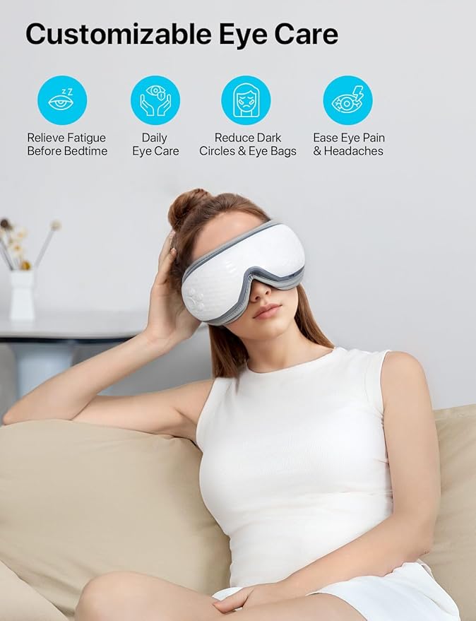 ALLJOY Eye Massager with Heat and Cooling, Birthday Gift for Women/Men, Bluetooth Music Sleep Mask for Migraine Relief,Eye Strain, Dark Circles & Dry Eyes
