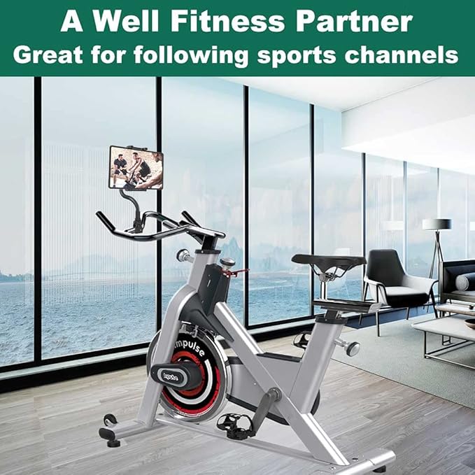 Tablet Holder Spin Bike Mount for 4-13" iPad Phone, 360° Gooseneck Stand for Treadmill Stationary Exercise Bicycle, Indoor Cycling Clamp for iPad Pro Air Mini, Galaxy Z Fold, Fire HD, iPhone