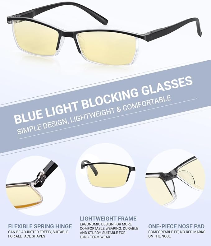 Blue Light Blocking Glasses | Max Protection Gaming & Computer Glasses | Reduce Eye Strain & Improve Sleep