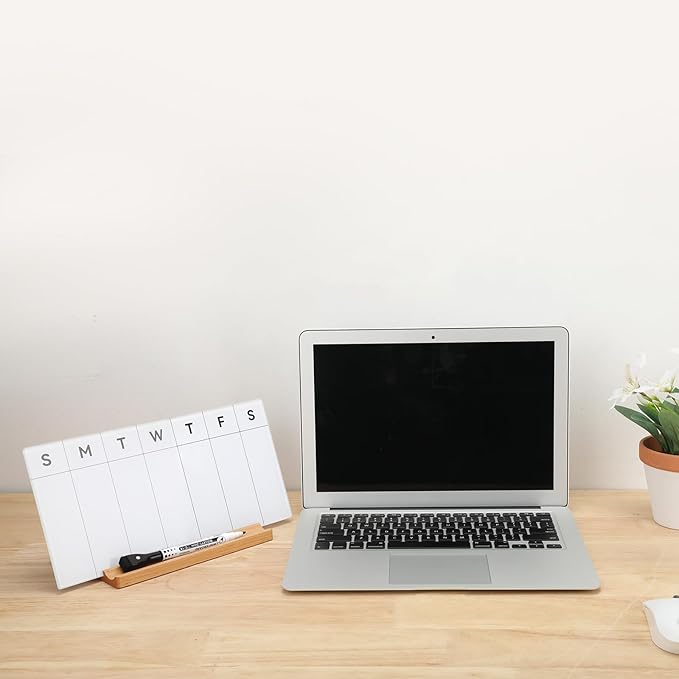 Desktop Glass Weekly Whiteboard with Detachable Wood Stand Weekly Dry Erase Board Weekly Calendar Whiteboard Weekly Planner to Do List White Board Desk Planner 11.8x5.86" for Office, Home, School