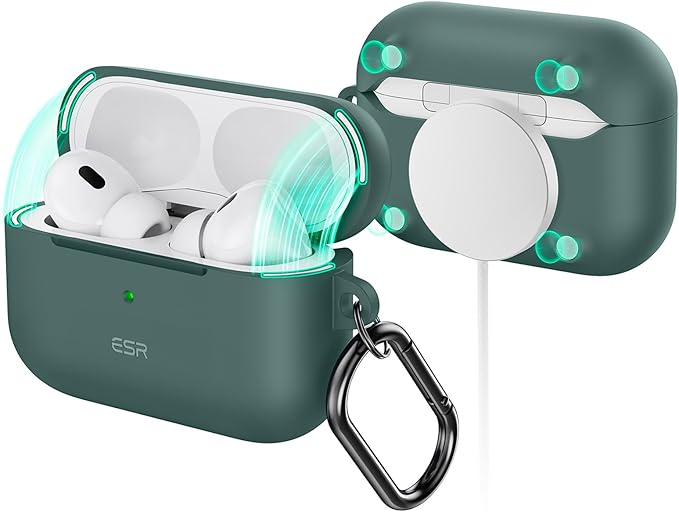 ESR for AirPods Pro 2 Case, Compatible with Airpods Pro 2nd Generation Case (2023/2022/2019), Compatible with MagSafe, Magnetic Lid Lock, Full Drop Protection, Green