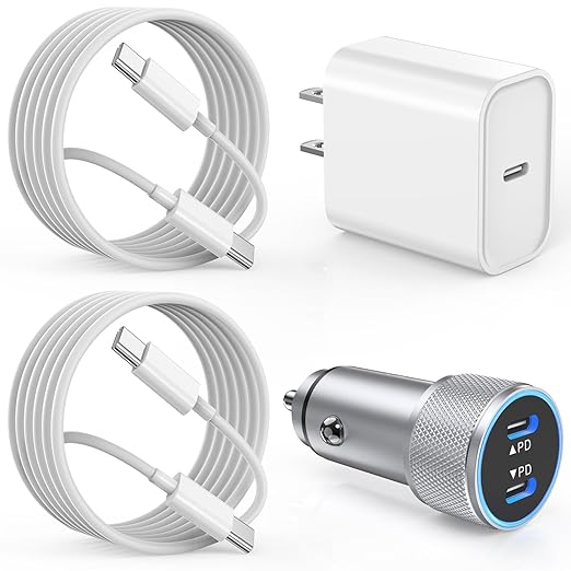 iPhone 15 Car Charger Fast Charging, 20W Dual Port USBC Car Charger 20W PD iPhone 15 Charger 2Pack 3FT USB C to USB C Car Charging Cable for iPhone 15/15 Plus/15 Pro Max/iPad Mini 6/iPad Air4/iPad Pro