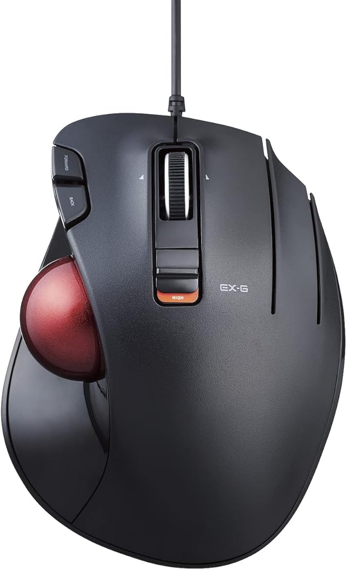 ELECOM EX-G Wired Trackball Mouse, Ergonomic Thumb Control, Smooth Tracking Roller Ball, 5 Programmable Buttons, Tilt Scroll, Computer Mice for PC Mac