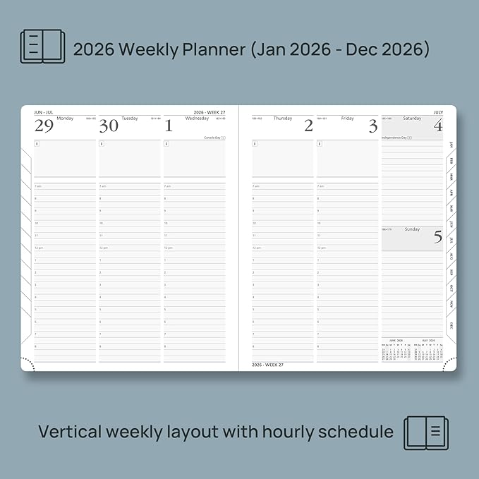 POPRUN 2026 Planner (Large - 8.5'' x 10.5'') - 2026 Weekly Calendar (Jan. 2026 - Dec. 2026) with Hourly Time Slots, Weekly/Monthly Appointment Book for Time Management - Leather Soft Cover - Green