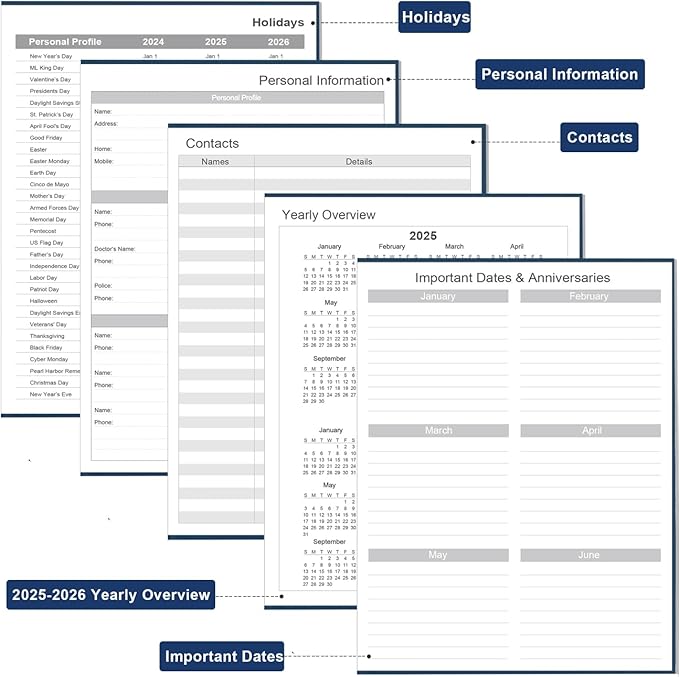 Daily & Monthly Planner for 2025 2026 or Anytime - ADHD Planner Two Pages Per Day, Daily Planner Undated to Increase Focus, Eliminate Overwhelm, Achieve Your Biggest Goals, 8.5'' × 11'', Blue