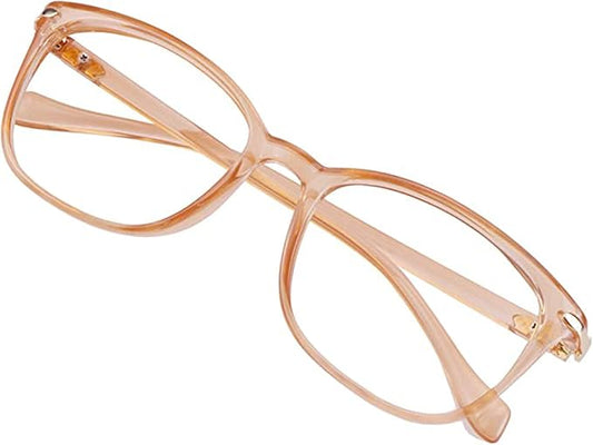 VisionGlobal Blue Light Blocking Glasses for Women/Men, Anti Eyestrain, Computer Reading, TV Glasses, Stylish Square Frame, Anti Glare(Champagne,+0.75 Magnification)