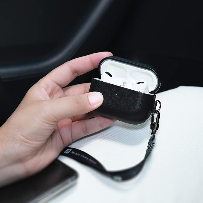 Leather Case for AirPods Pro 2nd Generation, Lopie AirPods Pro 2 Leather Case Cover with Lanyard and Keychain, Protective Case Fully-Wrapped with Top Grain Leather (Not for AirPods Pro 1st Gen) Black