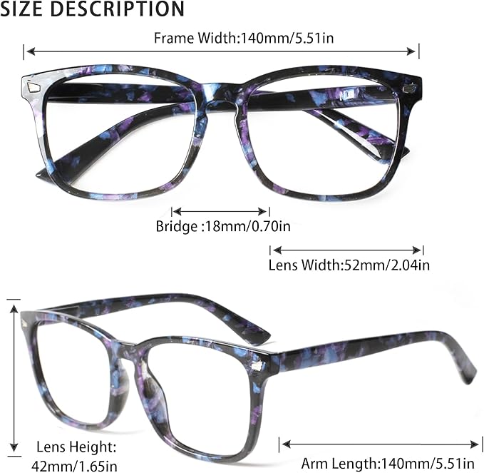 Henotin 5-Pack Blue Light Blocking Reading Glasses Women Men,Spring Hinge Computer Readers,Anti UV Ray Square Nerd Eyeglasses (Mixed Color-D, 3.00)