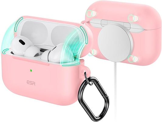 ESR for AirPods Pro 2 Case, Compatible with Airpods Pro 2nd Generation Case (2023/2022/2019), Compatible with MagSafe, Magnetic Lid Lock, Full Drop Protection, Pink