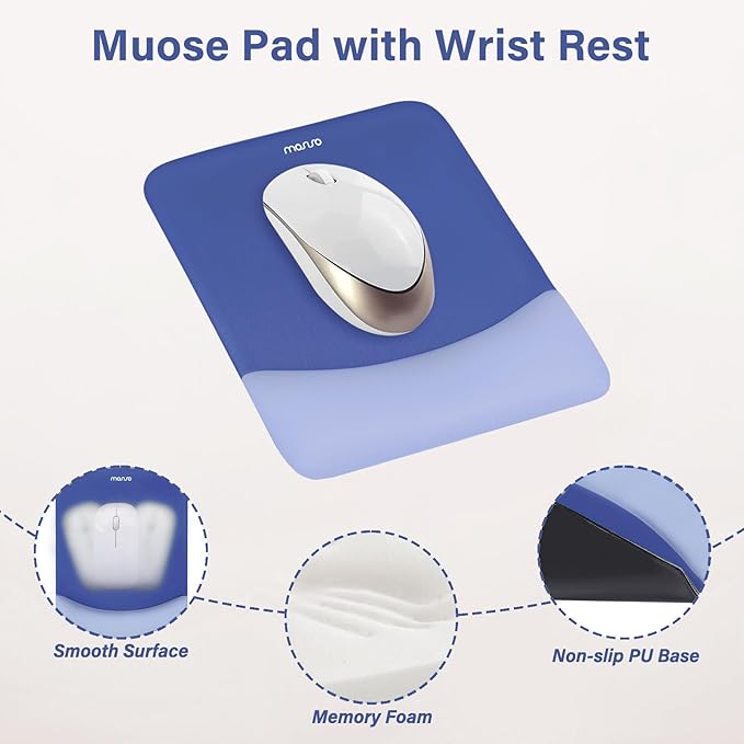 MOSISO Wrist Rest Support for Mouse Pad&Keyboard Set, Rectangular Ergonomic Mousepad Non-Slip Base Home/Office Pain Relief&Easy Typing Pad with Neoprene Cloth&Raised Curved Memory Foam, Royal Blue