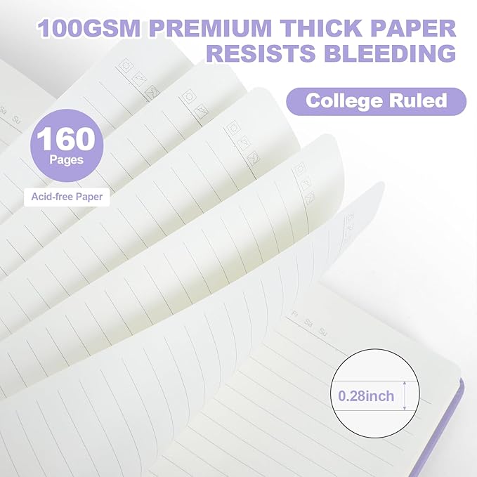 Lined Journal Notebook for Women Men,5.5"x8.3",100 GSM Thick Paper, A5 Hardcover Leather Journaling Notebooks for Writing,Travel,Work & School,College Ruled Notebooks for Note Taking Diary(Purple)