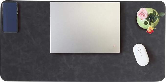 Large Faux Leather Desk Mat 31.5"x15.7" - Non-Slip Waterproof Mouse Pad with Heat-Resistant Surface for Office, Gaming & Home Use(Black)