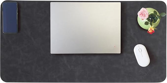 Large Faux Leather Desk Mat 31.5"x15.7" - Non-Slip Waterproof Mouse Pad with Heat-Resistant Surface for Office, Gaming & Home Use(Black)