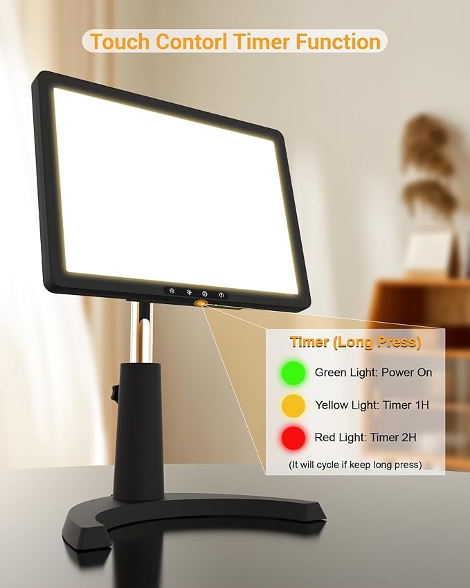 Light Therapy Lamp, 12000 Lux Full Spectrum 3 in 1 Therapy Lamps UV-Free LED Sunlight, Adjustable 10 Brightness 5 Color Modes, Timer, Height, Angle& Detachable Stand, Black